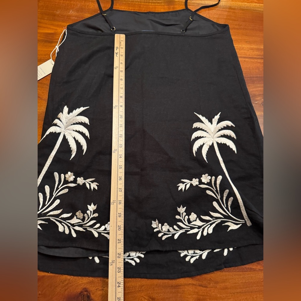 Calypso St. Barth Black Linen Blend Sundress Embroidered Palm Trees Sz L - NEW - Picture 12 of 12